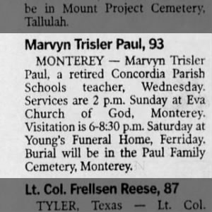 Obituary for Marvyn Trisler Paul