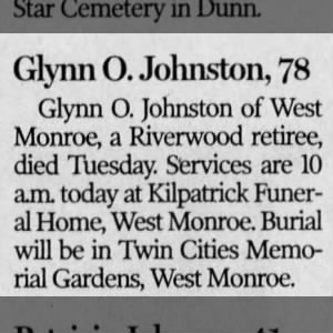 Obituary for Glynn O. Johnston