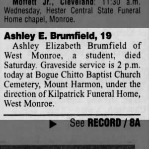 Ashley Elizabeth Brumfield obit