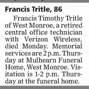 2017 03Mar 08 Francis Timothy Tritle obituary