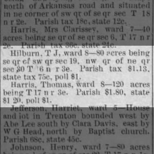 1897 June.  TJ Hilburn. Delinq. taxes on 80 acres Ouachita Parish